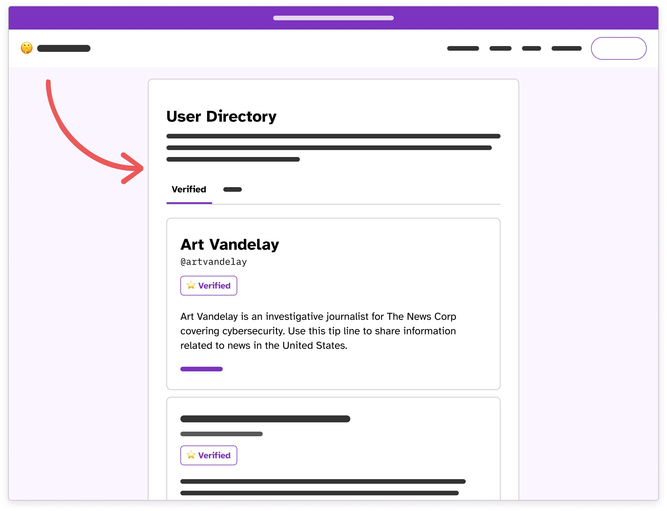 User Directory wireframe